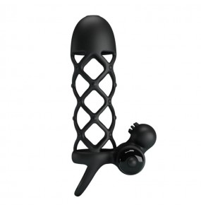 PRETTY LOVE - Fierce Men Vibrating Penis Sleeve With Ball Strap (L:13.5cm - D:3.6cm)